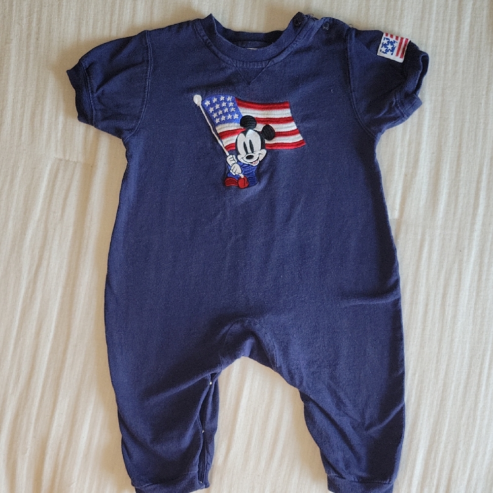 Vtg Disney Store Mickey Patriotic Romper Sz 12 Months Dark Blue